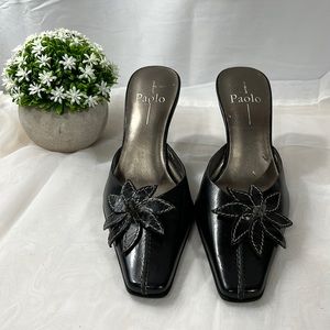 Paola Black Leather Slides, Size 6.5, Previously Loved